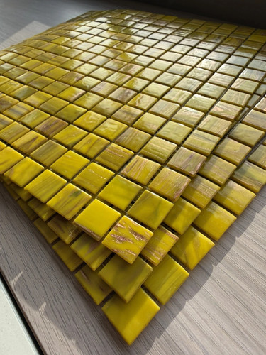 Yellow glass mosaic wall tiles - glass,