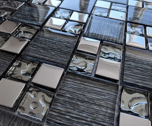 Black silver grey foil glass - black,